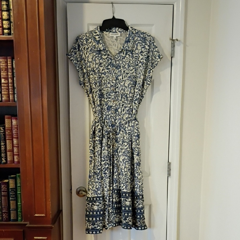 Lucky Brand Navy and Cream Floral Midi Dress